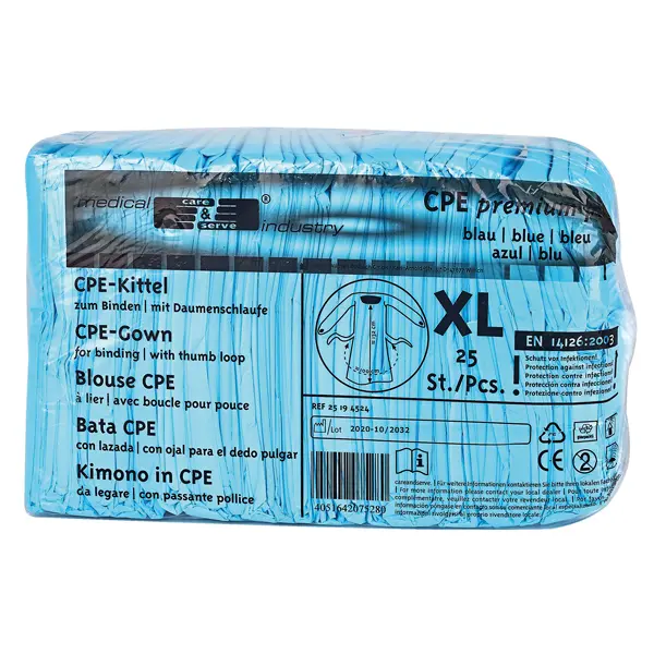 Einwegschutzmantel XL 132cm blau, wasserabweisend, 25 Stk./Pkg.